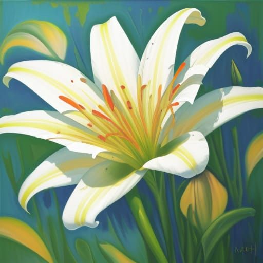 Expressionist Oil Painting of a Lily