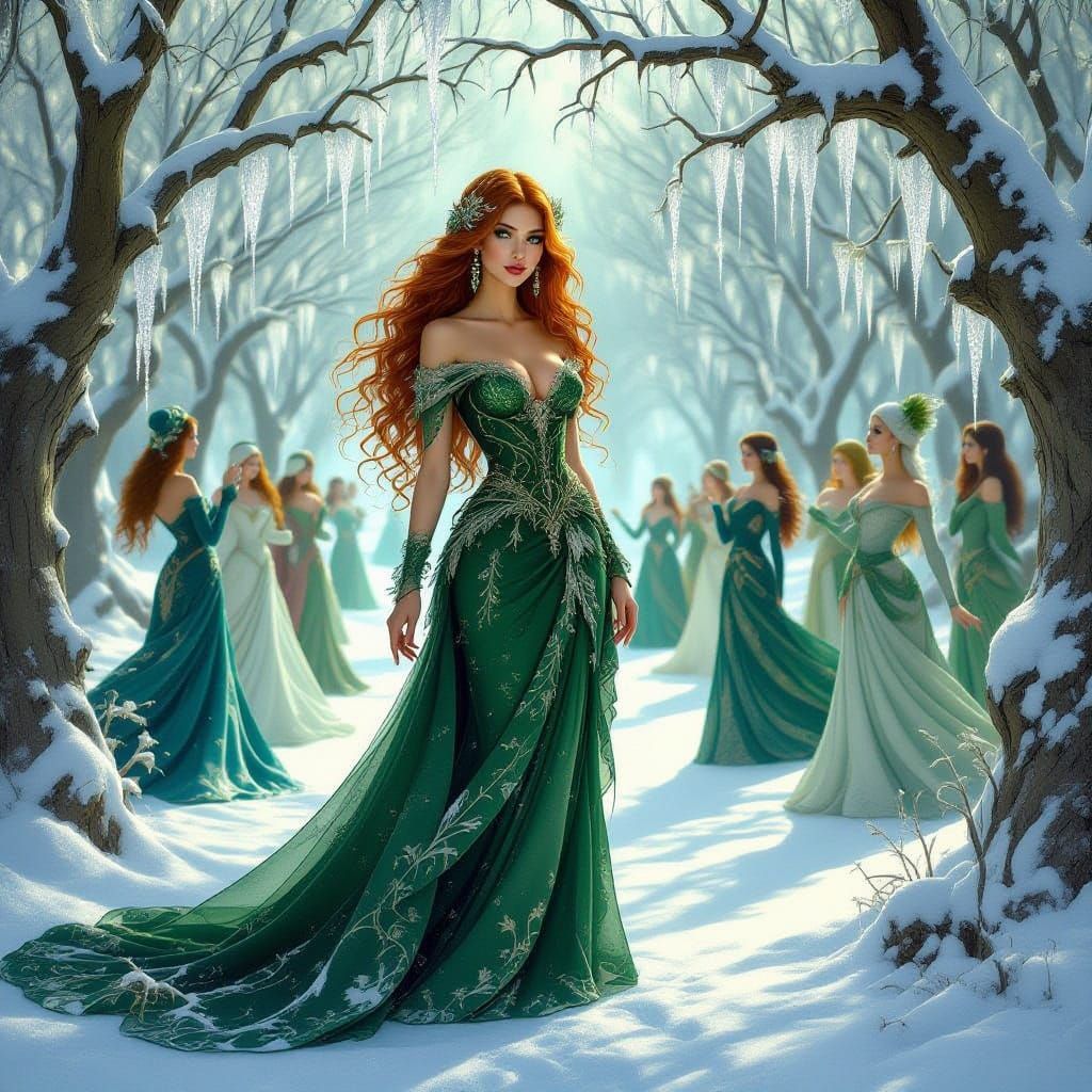 Masquerade in Winter Wonderland, Folk Art Nouveau Style