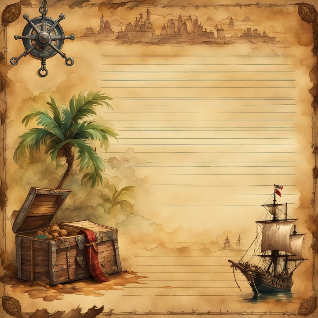 Pirate Treasure Map on Journal in Watercolor Style