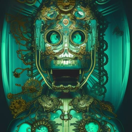 Emerald Gorilla Skull in Steampunk Anime Style