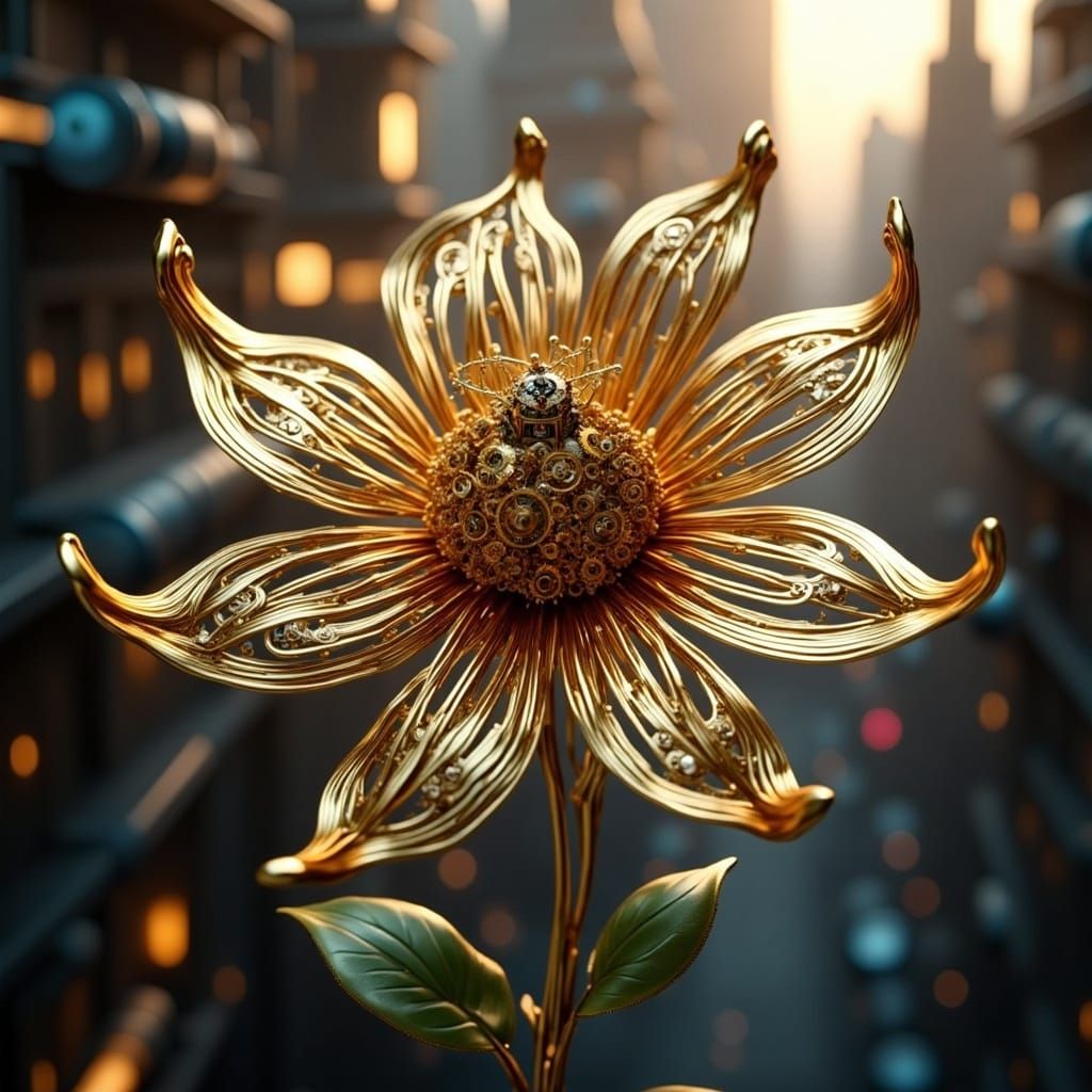 Surreal Steampunk Clockwork Bloom Unfurls Gears and Petals i...