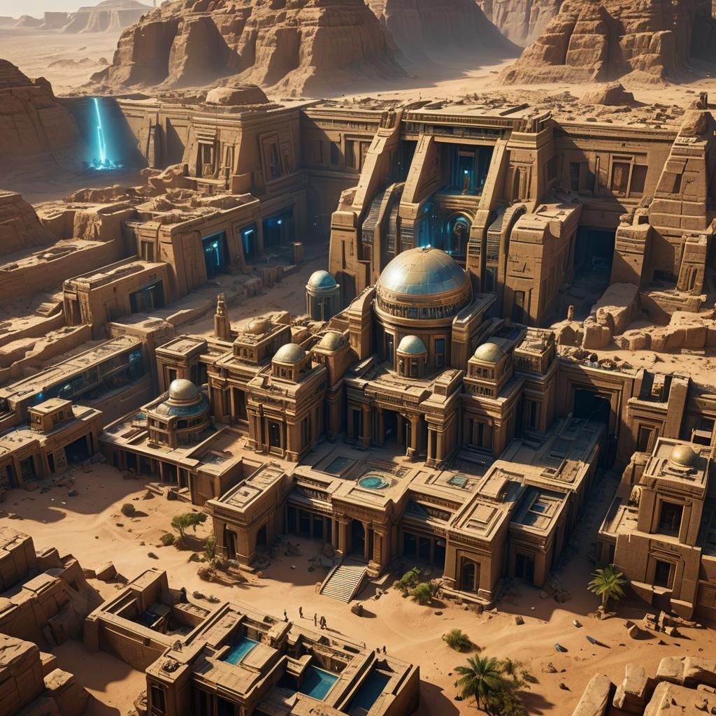 Science Fiction AI Operations in Egypt: Detailed Matte Paint...
