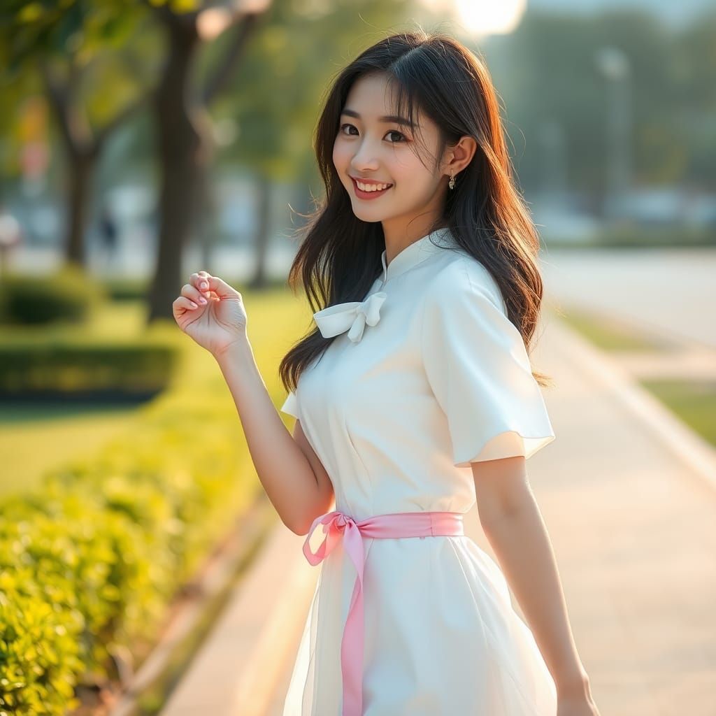 Korean Girl in City: Fashion Photography Portrait