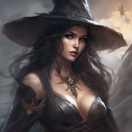 Enchanting Dark-Haired Witch with Mesmerizing Beauty