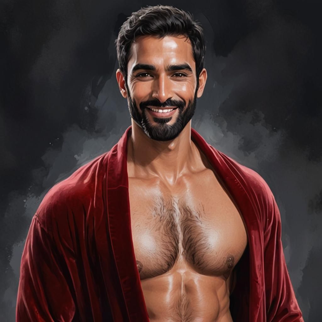 Handsome Man with Beard in Impasto Oil Painting