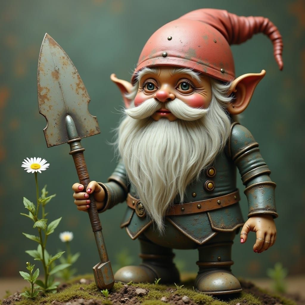 Battle-Scarred Robot Protects an Emerging Daisy in a Surreal...