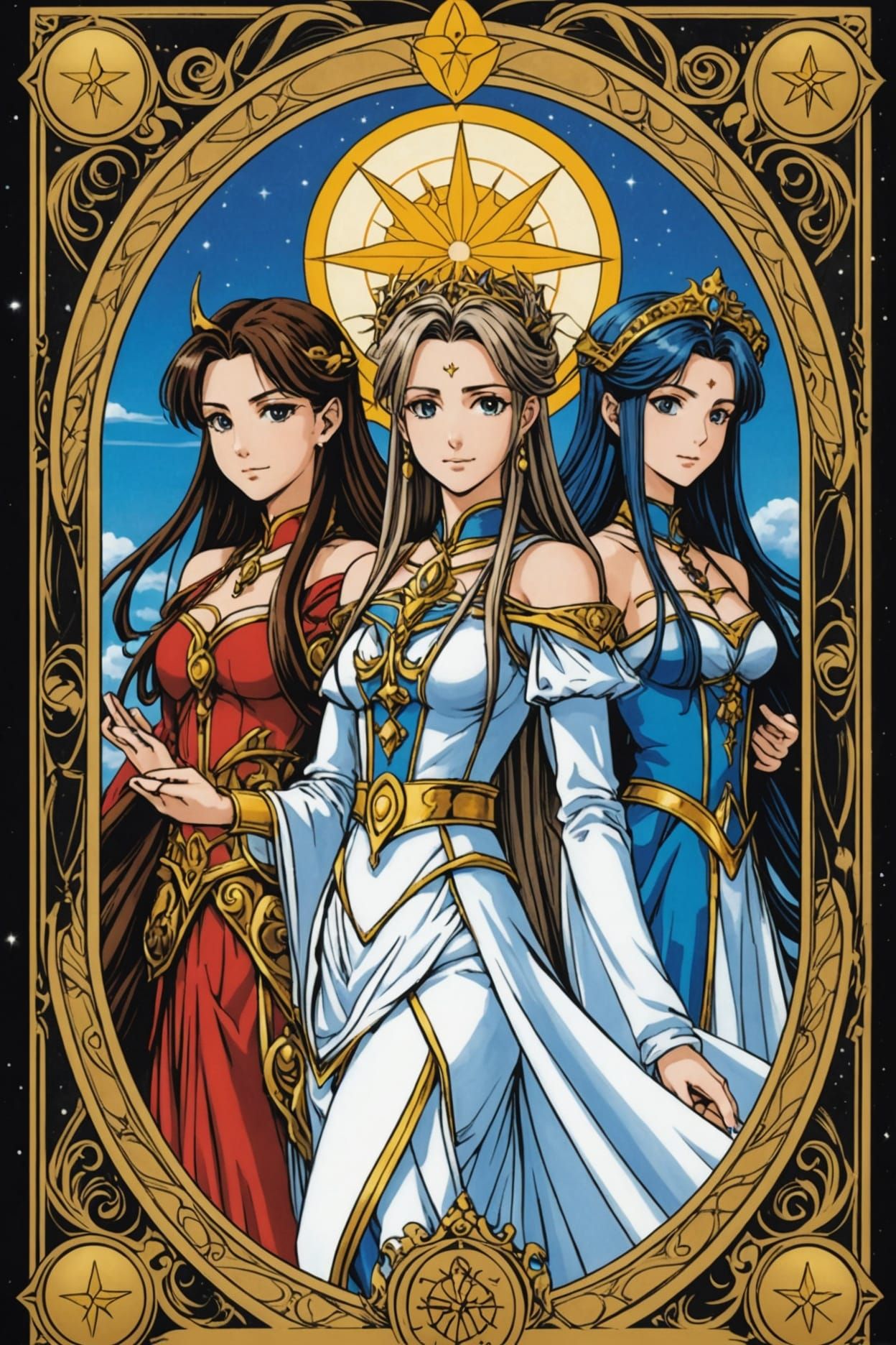 Anime Style Tarot Card of Three Goddesses