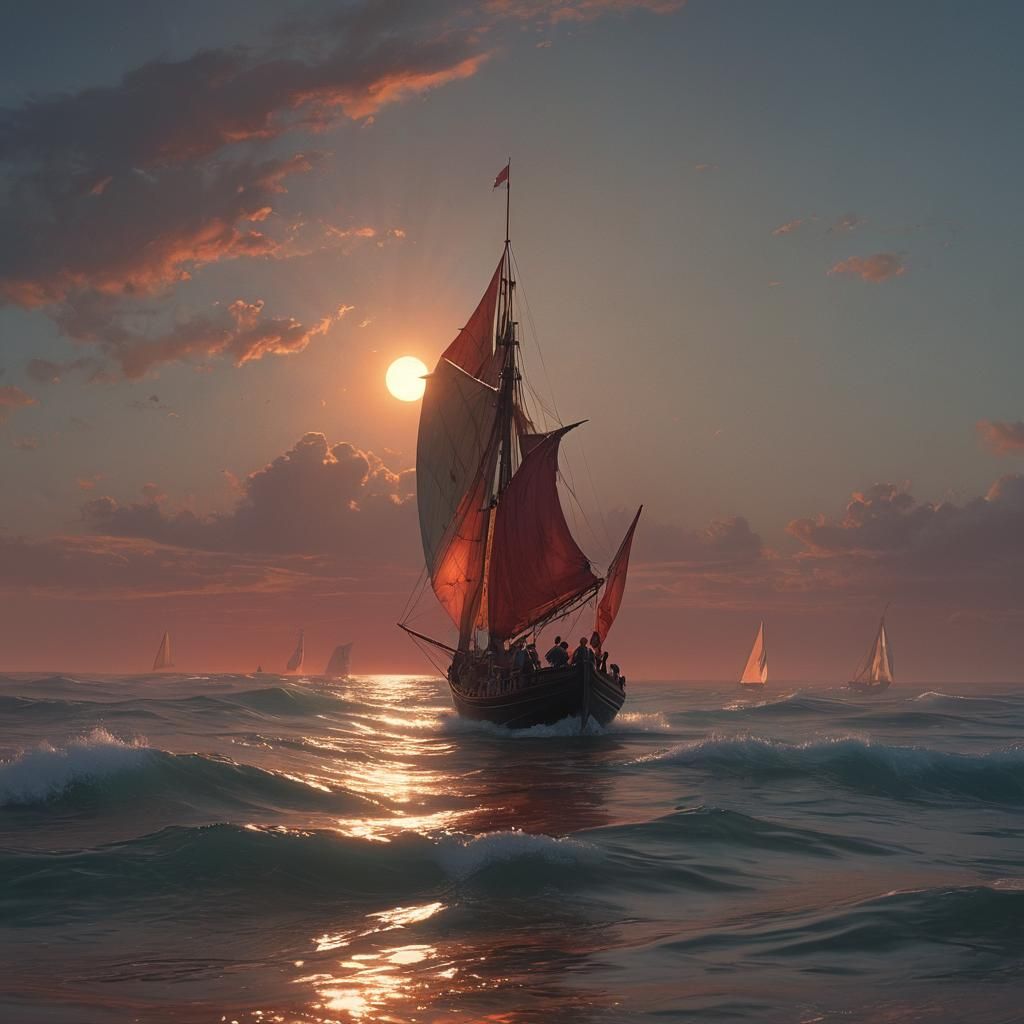 Sunset Ocean Voyage: Aivazovsky-Inspired Seascape