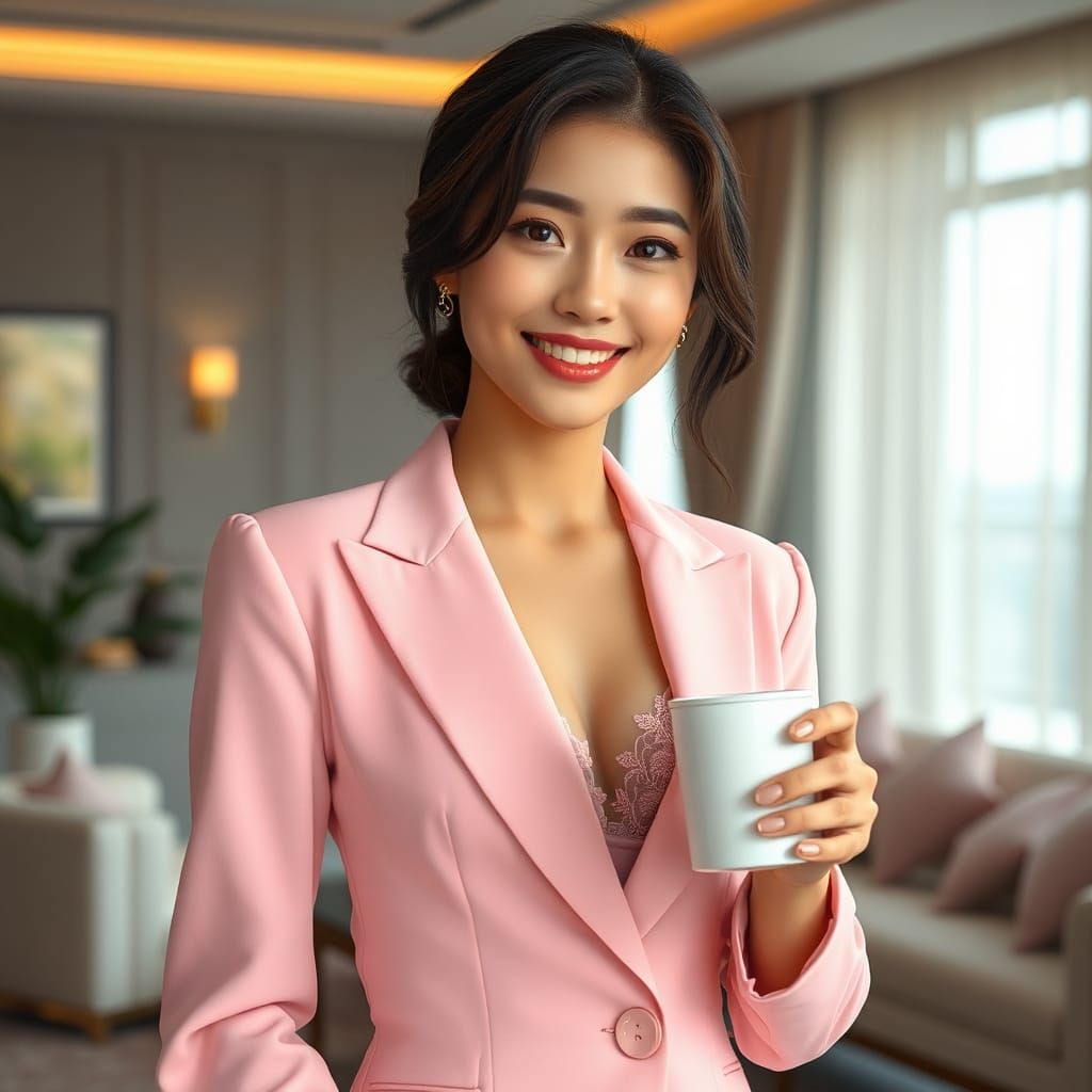 Korean Woman in Pink Suit, 90s Film Style