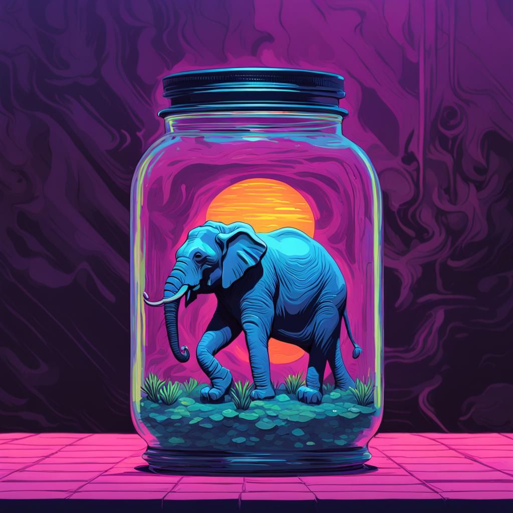 Elephant in a Jar: Impasto Synthwave Style