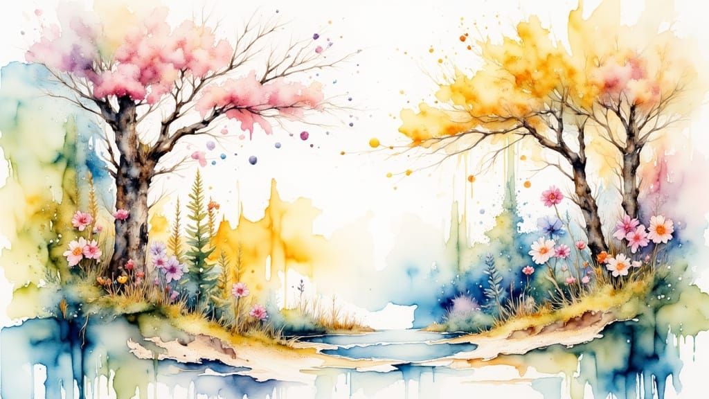 Watercolor Landscape in Dreamy, Whimsical Style