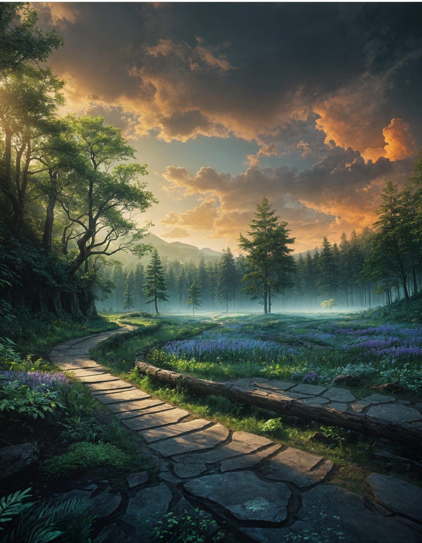 Winding Forest Path in Hyperrealistic Style