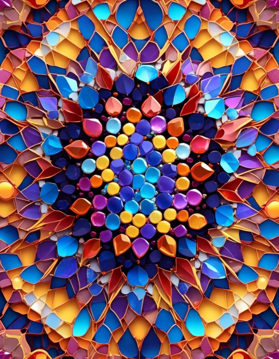 Iridescent Smashed Glass Mandala in CGI Style