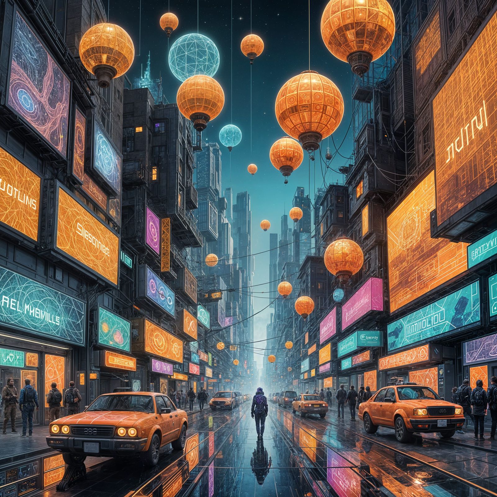Ethereal Holographic Cityscape in Cyberpunk Aesthetic
