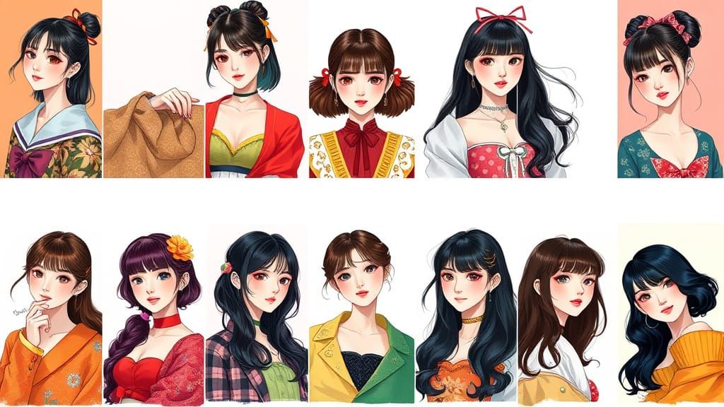 Korean Girls' Hairstyles: Abstract Digital Art