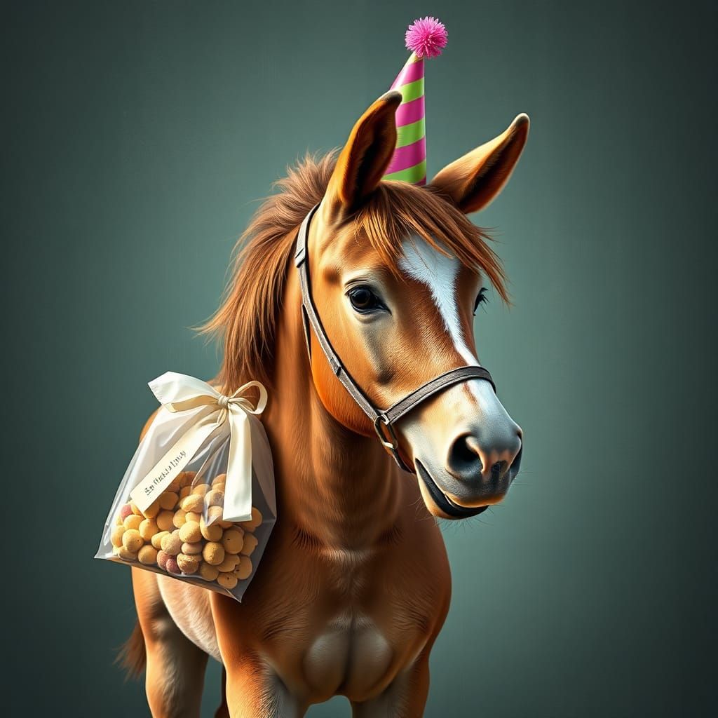 Adorable Horse with Party Hat in Chalk Paint