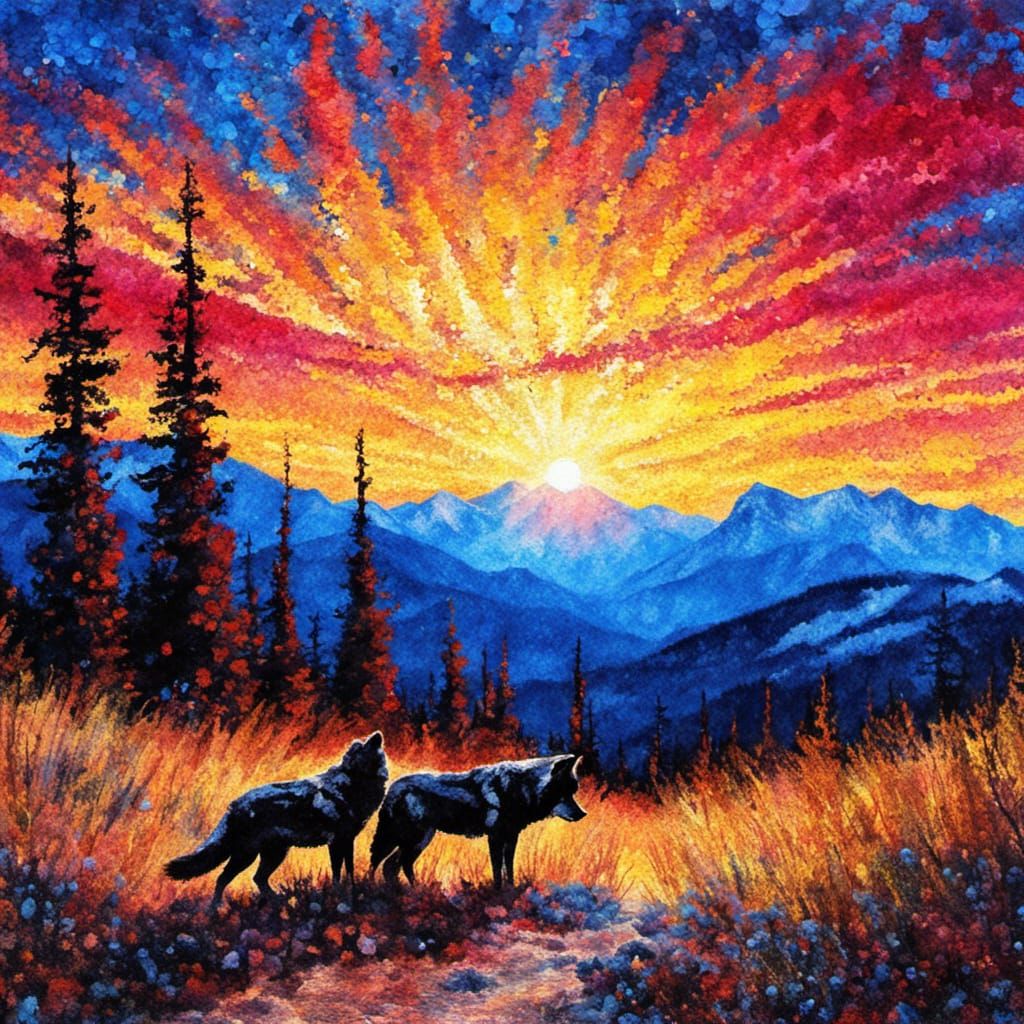 Impressionistic Rocky Mountains Timber Wolf