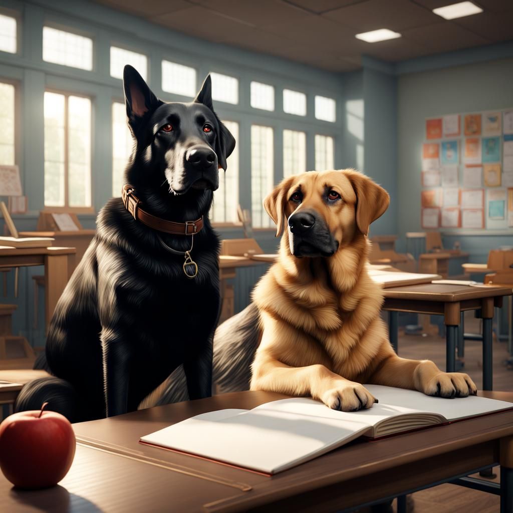 Dogs Studying in Classroom: Fantasy Concept Art