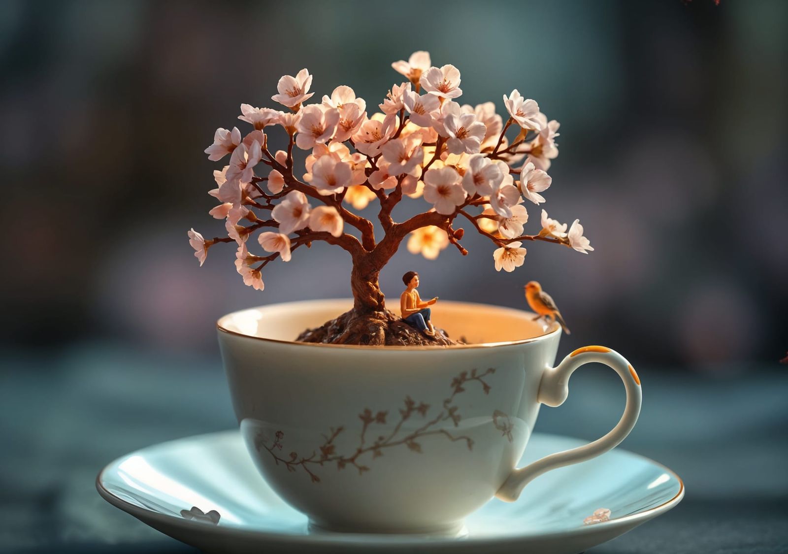 Miniature Sakura Tree on Teacup