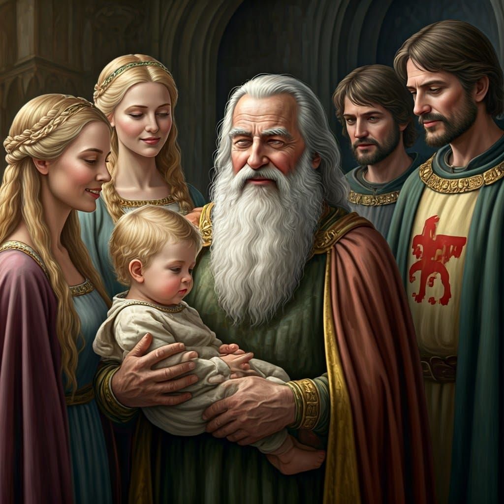 Charlemagne Plays with Grandchildren in Carolingian Splendor