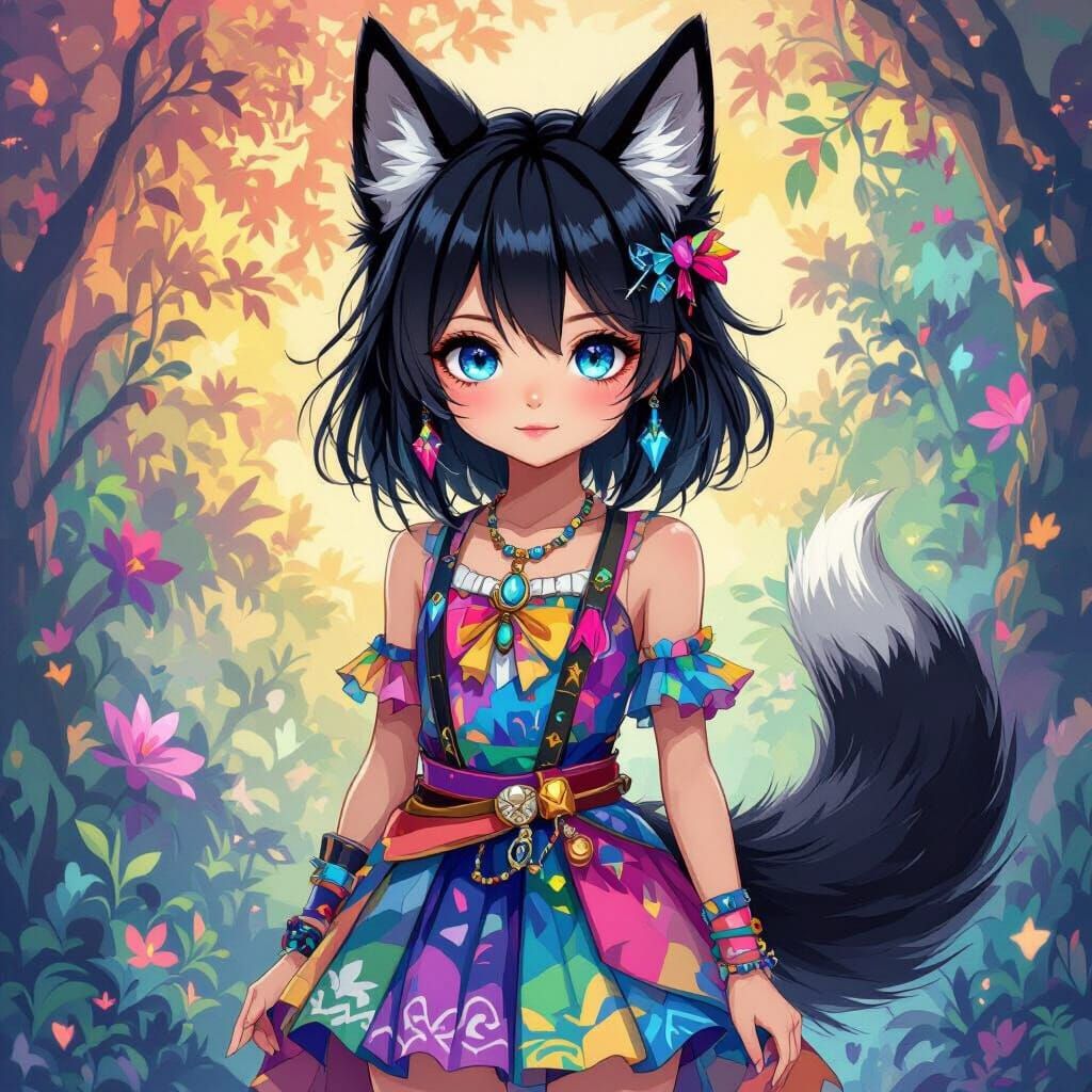 Anime Girl with Wolf Features in Fantasy Setting