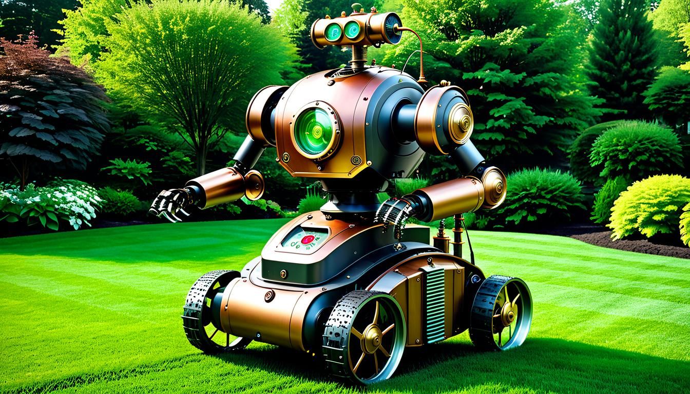 Steampunk Robot Lawnmower in a Clockwork Style