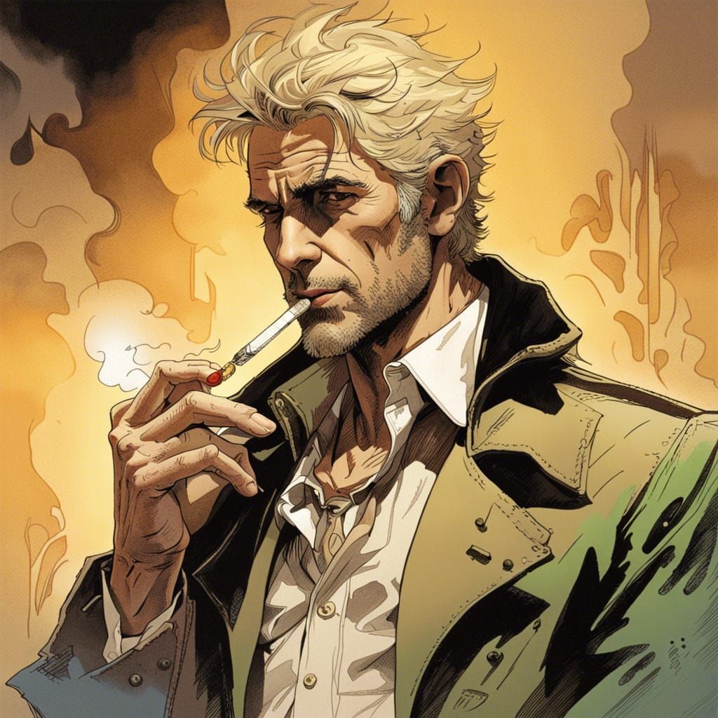 John Constantine Smoking, in Dark Fantasy Comic Style