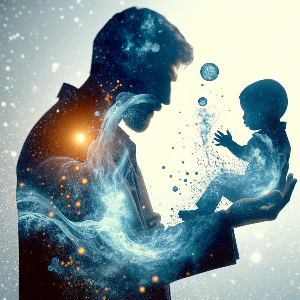 Touching Father and Child Double Exposure Image