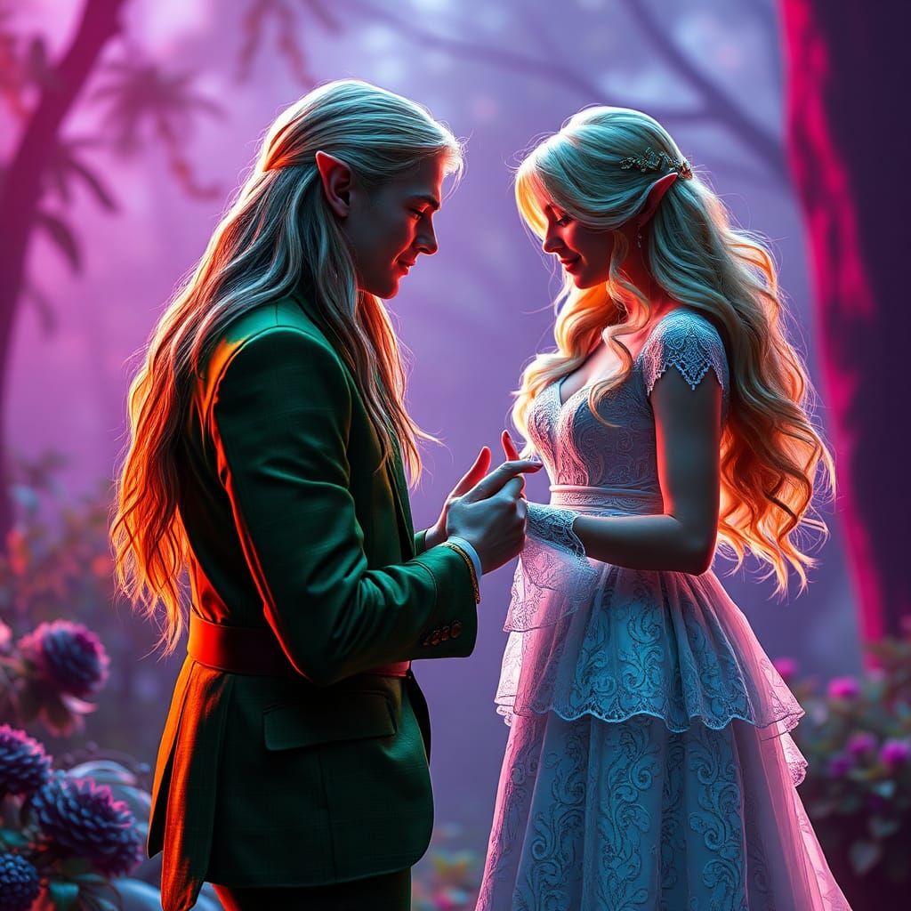 Elven Proposal in Synthwave Neon Style