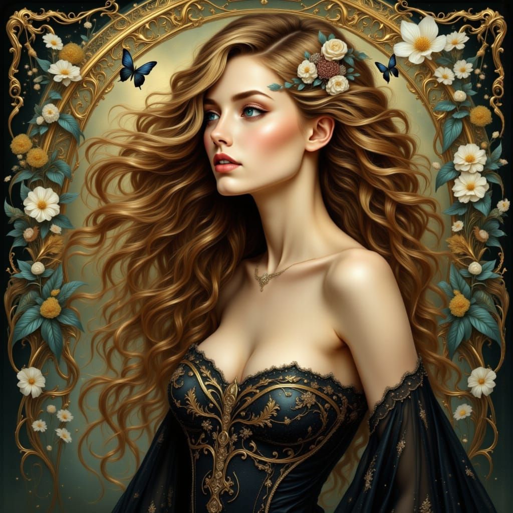 Art Nouveau Woman in Flowing Gown