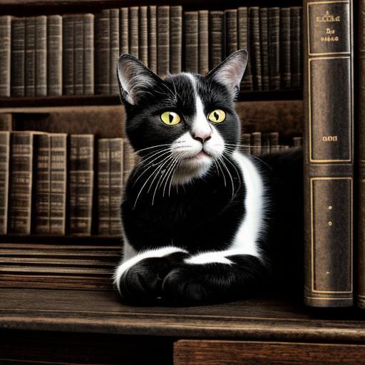 Steampunk Cat in Library