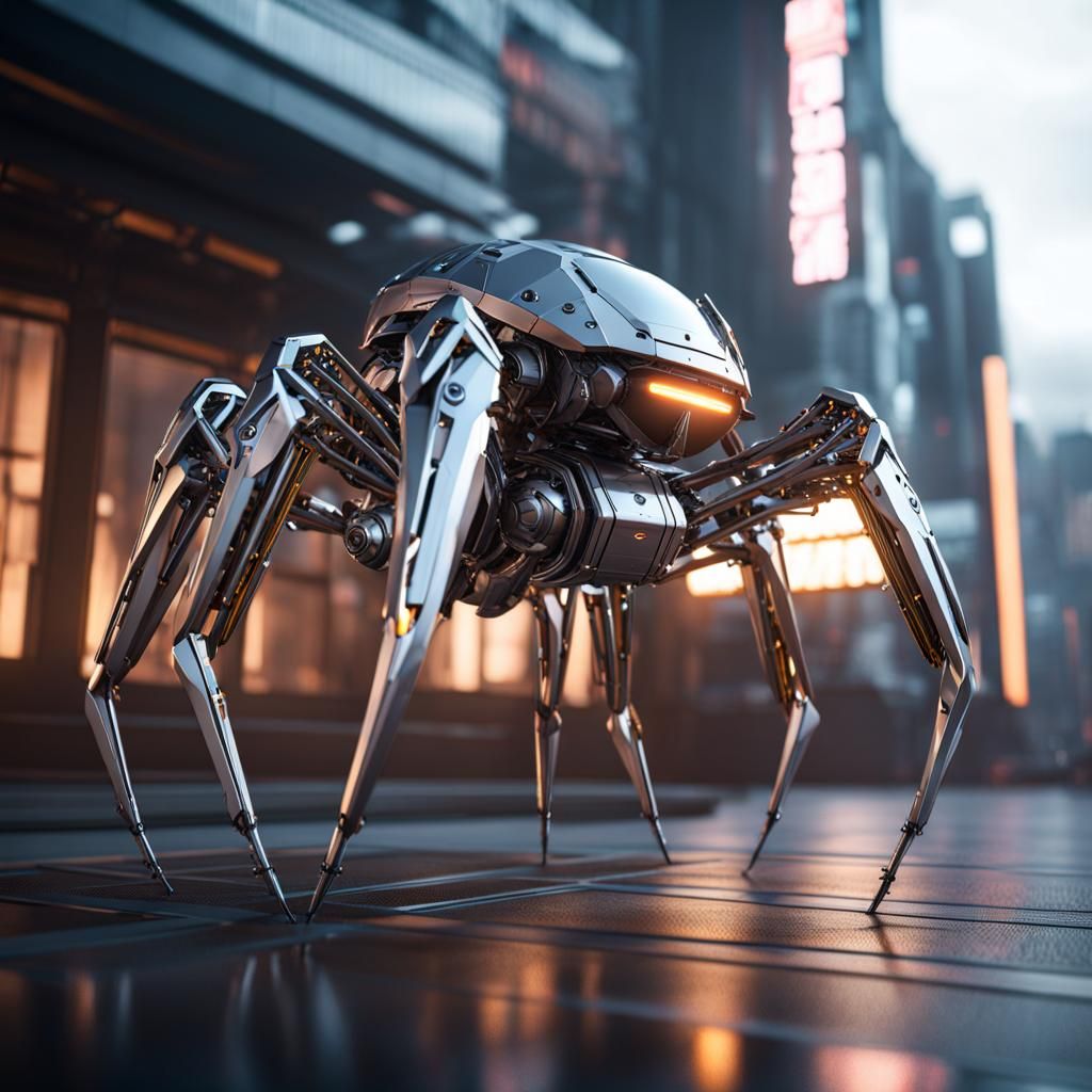 Armored Spider Robot Mech in Futuristic Sci-Fi Style