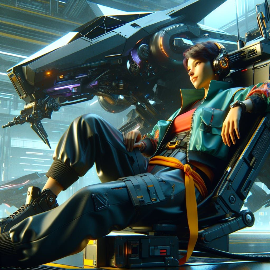 Mech Pilot Relaxing in Cyberpunk Portrait