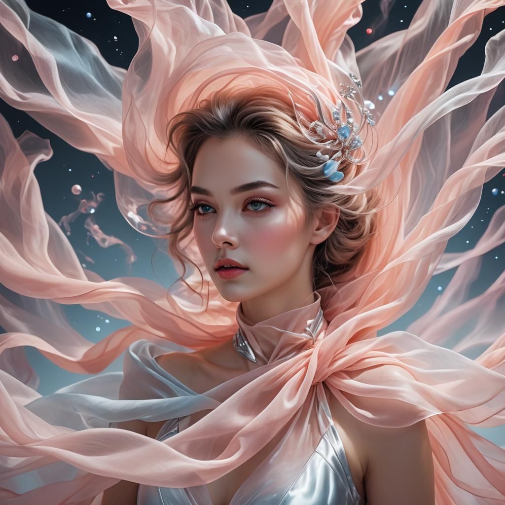 Romantic Woman in Outer Space: Digital Art Portrait