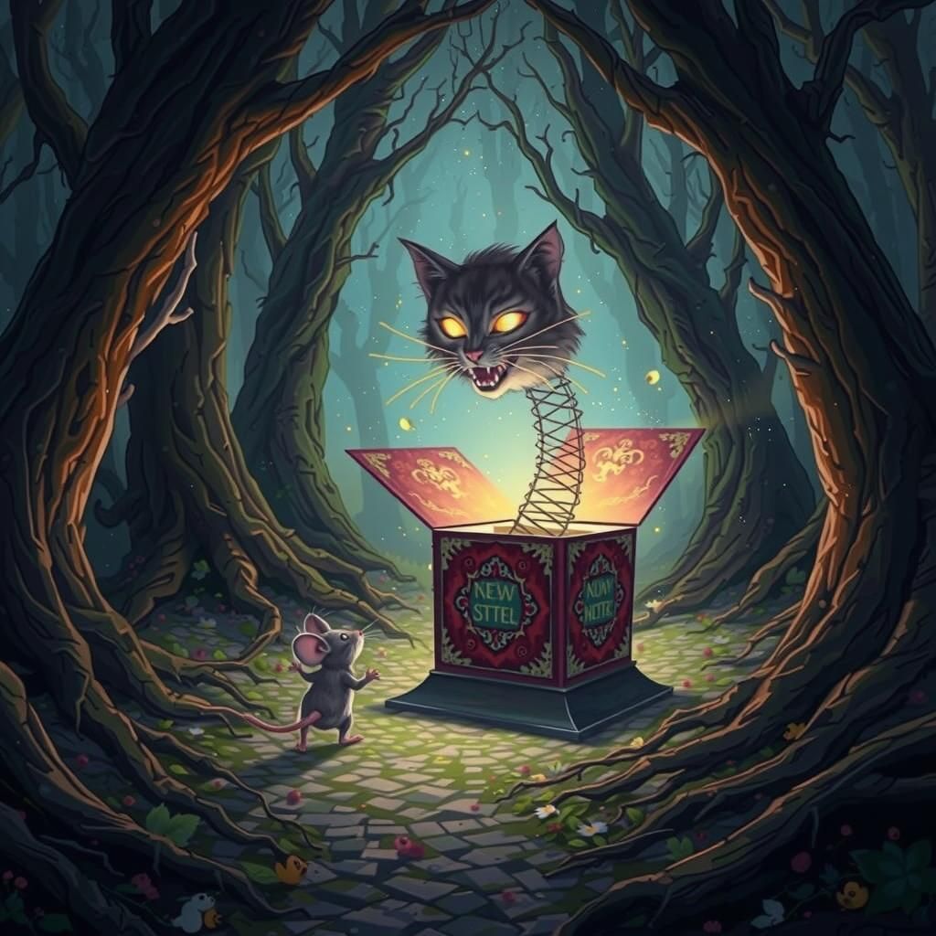 Mouse vs Cat in Eerie Fantasy Forest