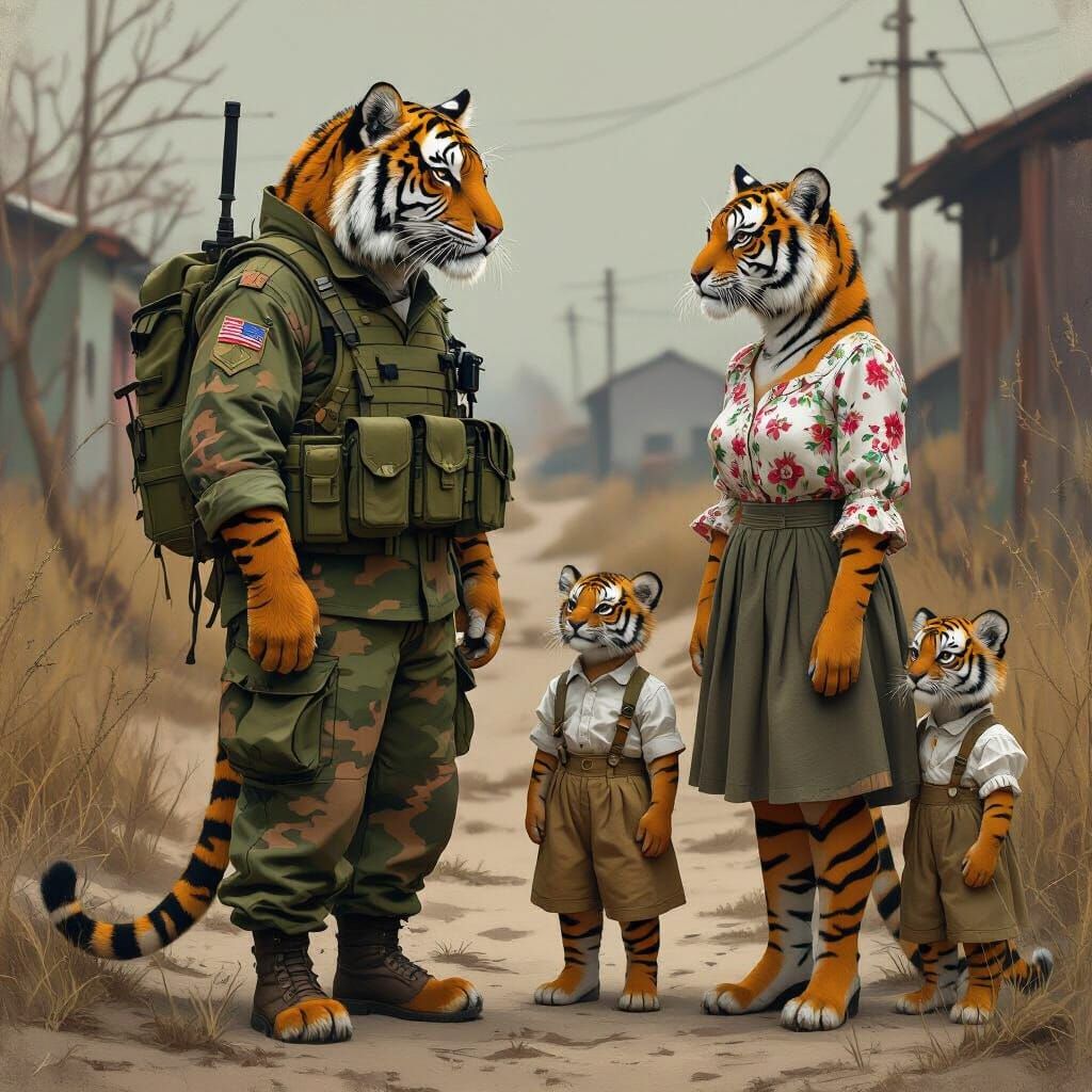 Tiger Soldier Discussing Deployment: Digital Painting