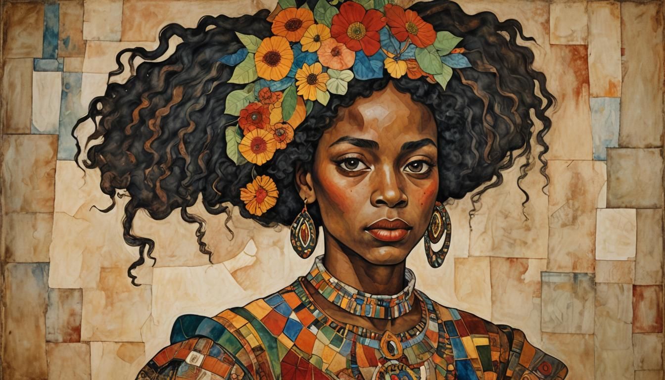 African American Girl: Surreal Expressionist Portrait