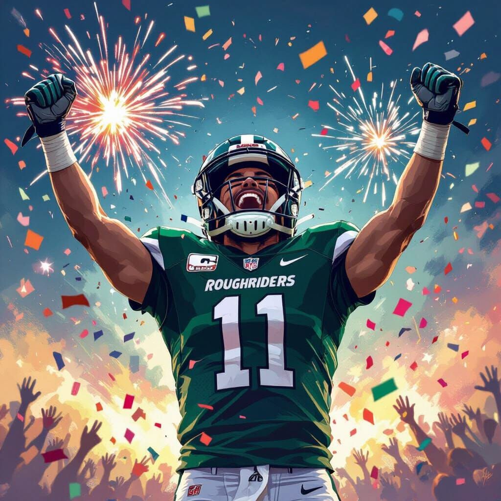 Roughriders Victory Celebration: Dynamic, Energetic Art