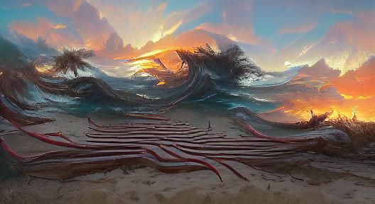 Beach at Sunrise: Realist Painting in 8K