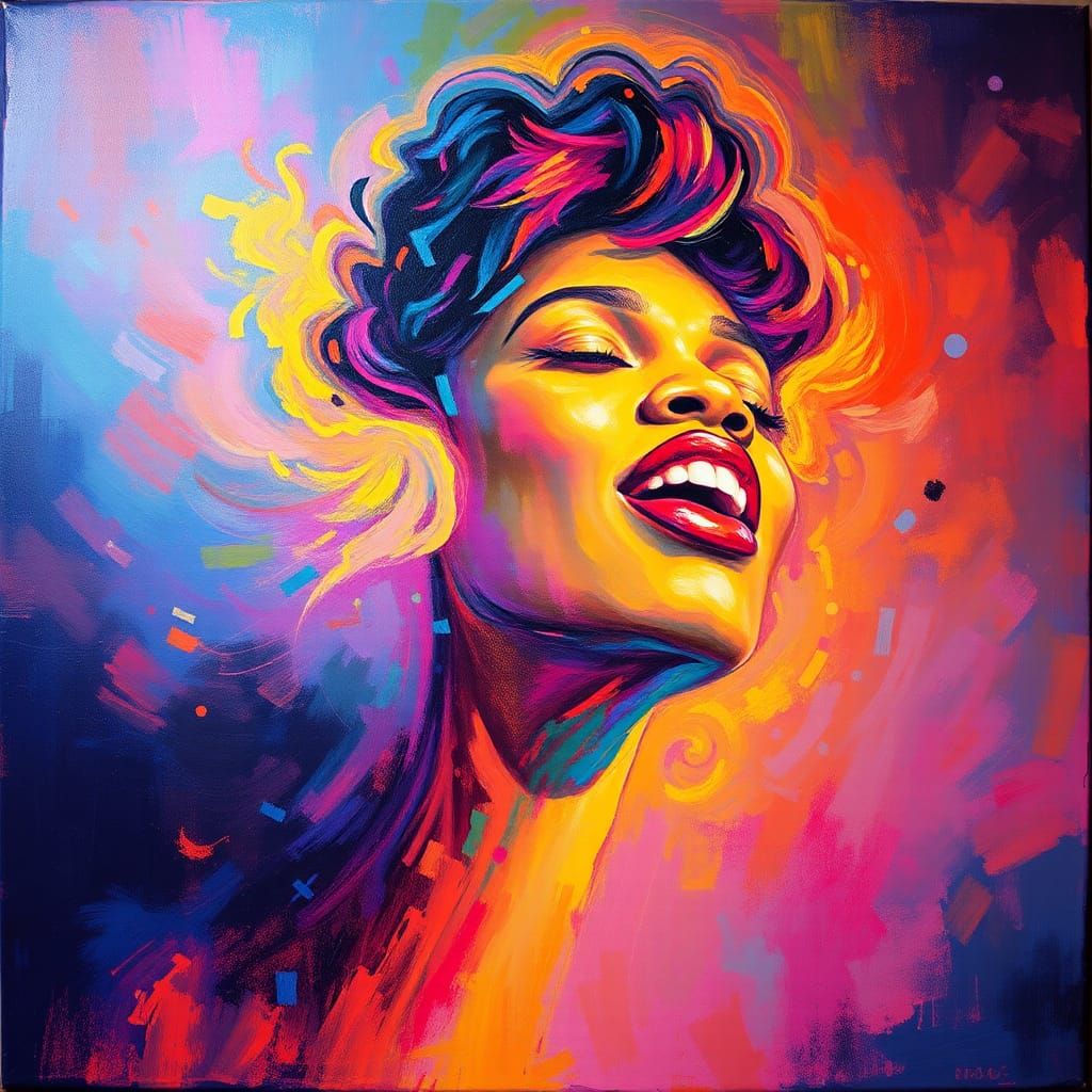 Ethereal Aurora: Whitney Houston's Voice in Abstract Art