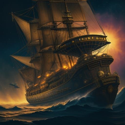 Steampunk Airship Voyage Through Alien Skies