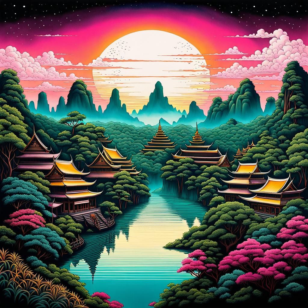 Surreal Thailand Landscape in Kawaii Punk Style