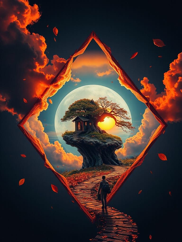 Surreal Diamond Portal with Dreamscape Landscape