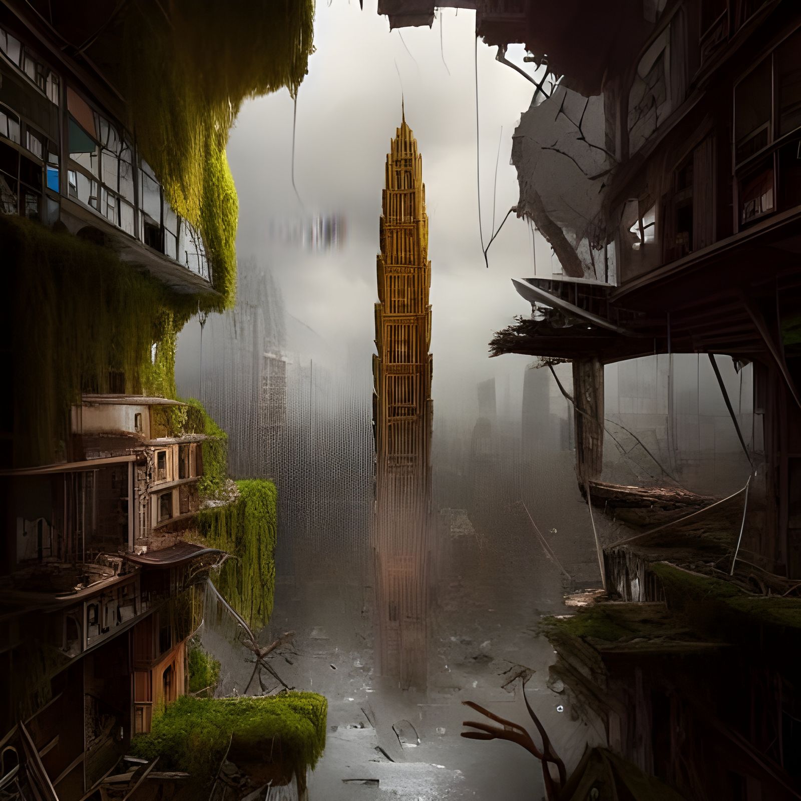 Apocalyptic City: Traveller Near Ruined Building
