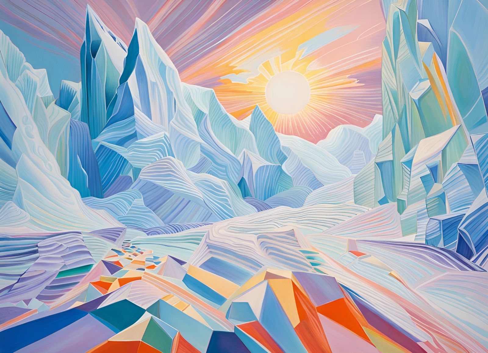 Ethereal Fauvist Glaciers Reflect Prismatic Light