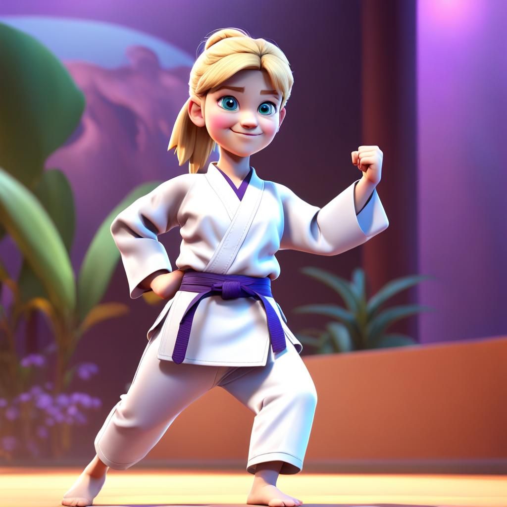 Cute Karate Student in 3D Digital Art Style