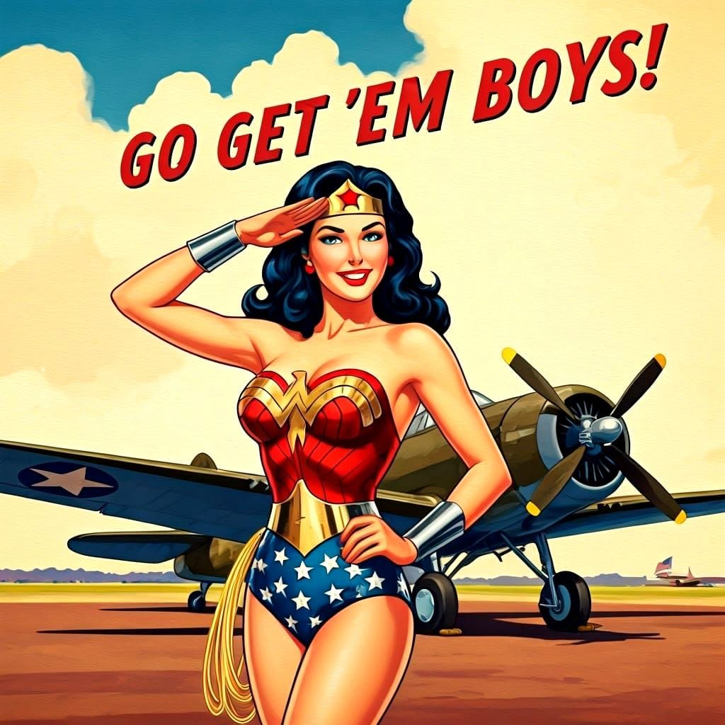Wonder Woman WWII Pin-Up Poster in 1940s Style