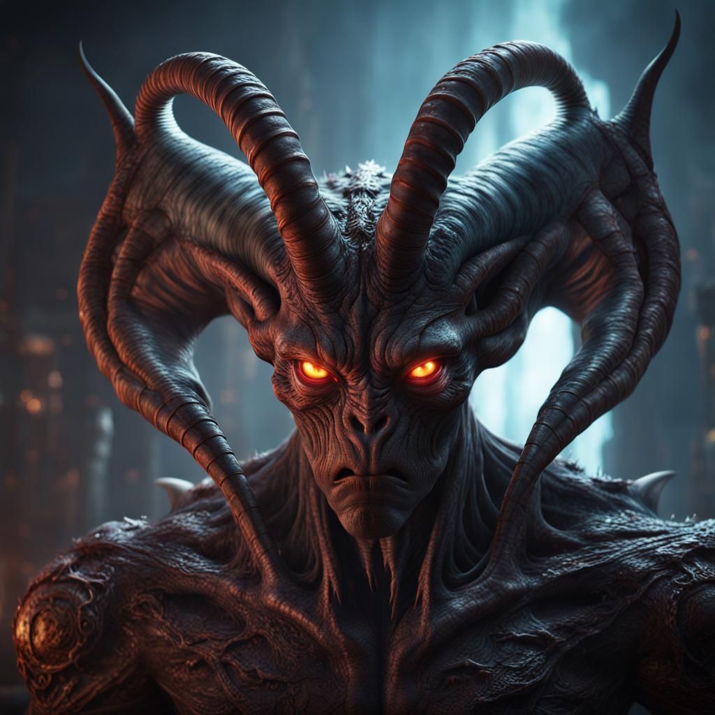 Monstrous Alien with Horns in Detailed Matte Painting