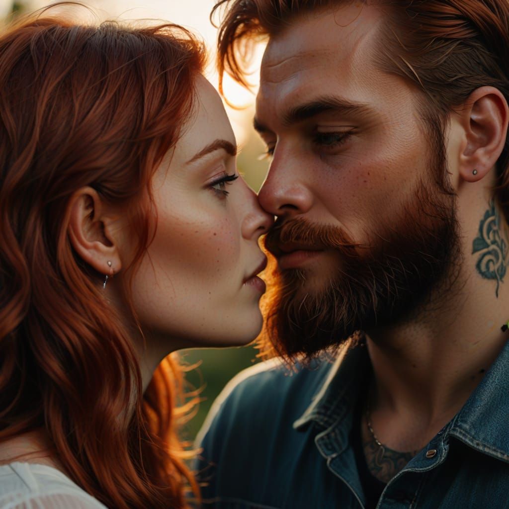 Romantic Couple Kiss in Warm Golden Light