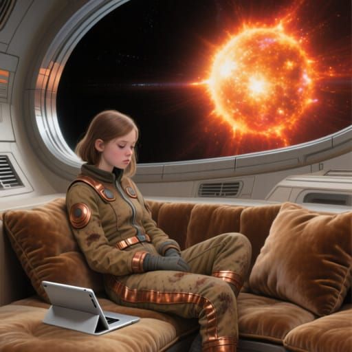 Contemplative Girl Gazing at Star in Space